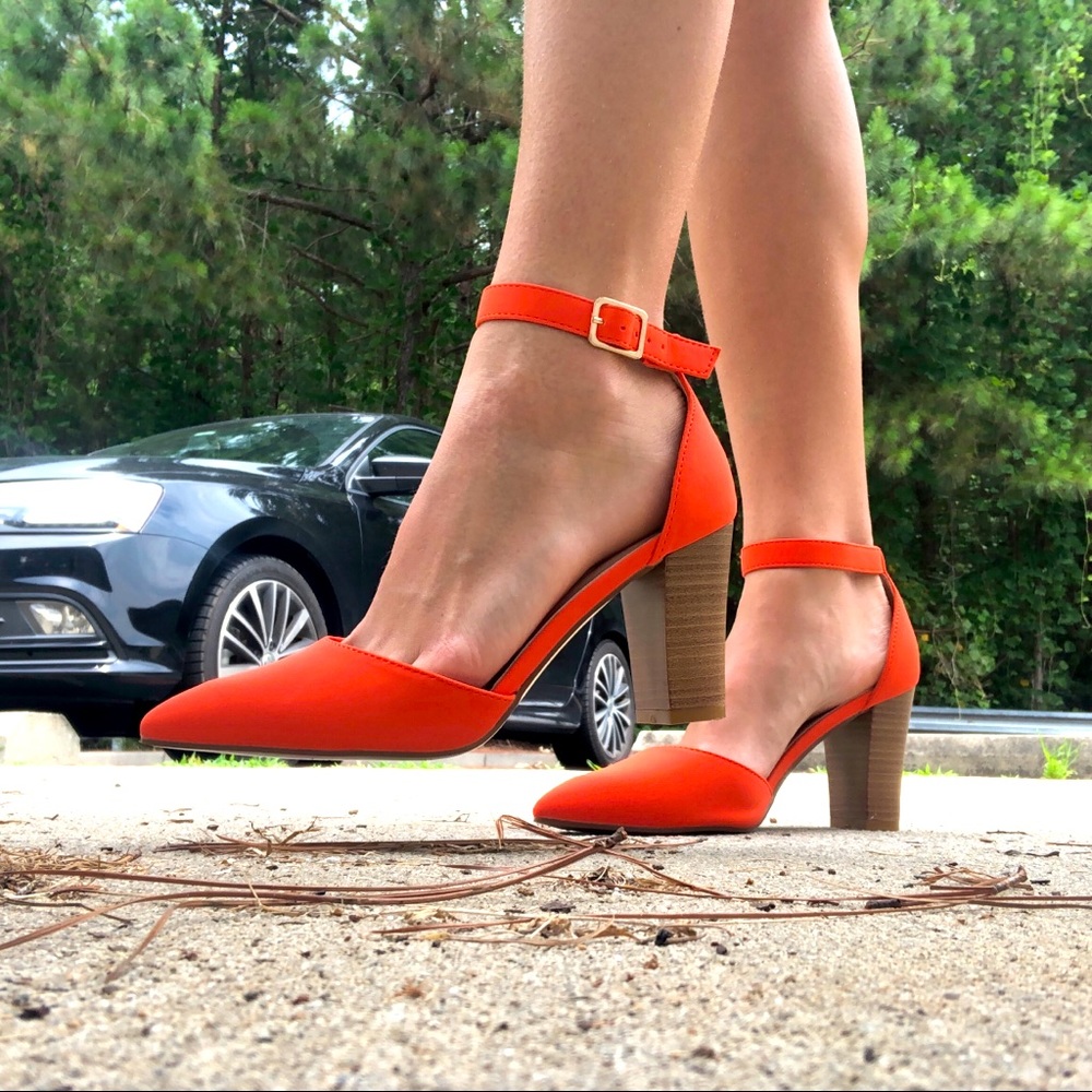 BRAND NEW orange heels with ankle strap